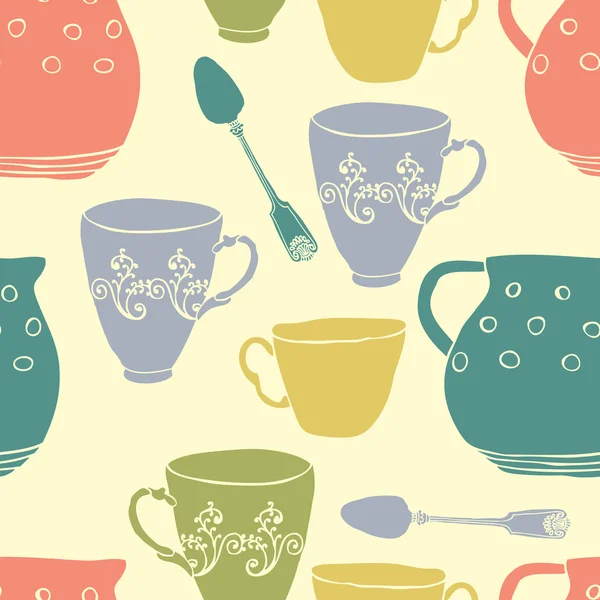 Patrón sin costuras con tazas de té y jarras — Archivo Imágenes Vectoriales