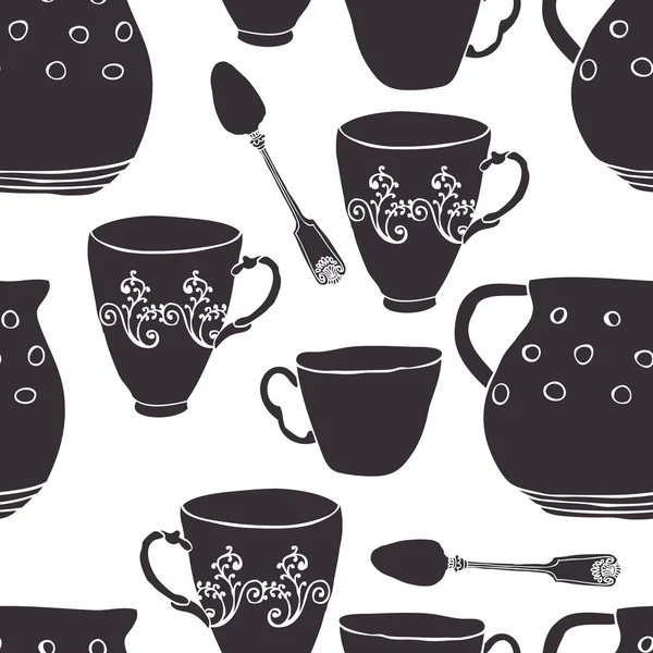 Patrón sin costuras con tazas de té — Archivo Imágenes Vectoriales