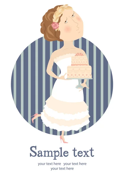 La sposa tiene una torta nuziale — Vettoriale Stock