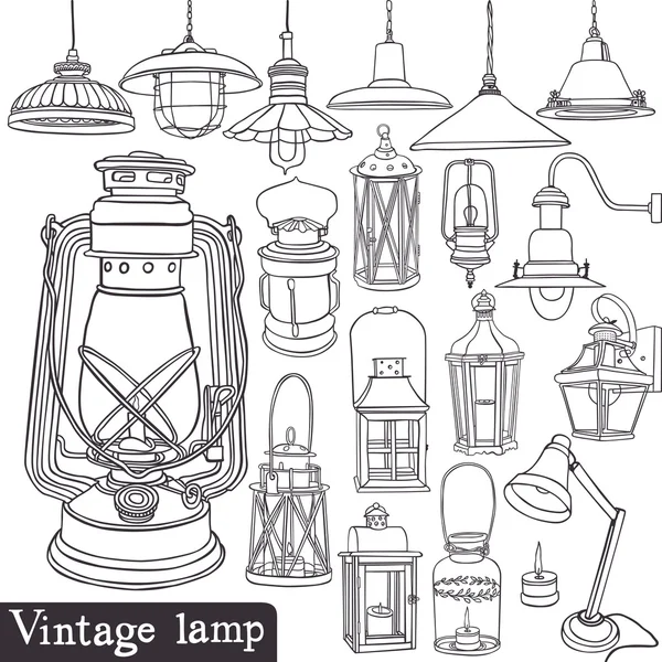 Ensemble de lampes vintage — Image vectorielle