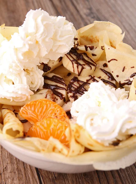 stock image Dessert, crepe with whipped cream