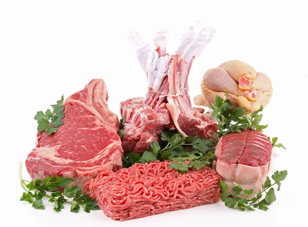 Isolierter Haufen von rohem Fleisch — Stockfoto