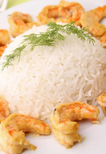 Jídlo, rýže a krevety — Stock fotografie