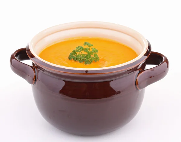Pentola con zuppa di zucca — Foto Stock