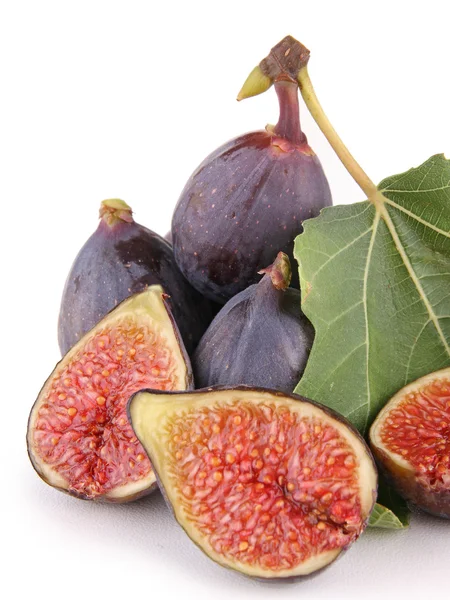 Fresh fig and leaf on white — Stock Photo, Image