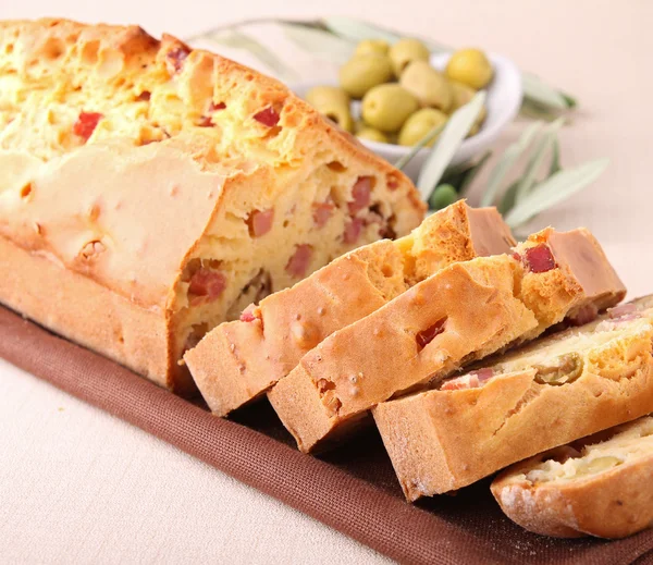 Cake with ham and olive — Stock Photo, Image