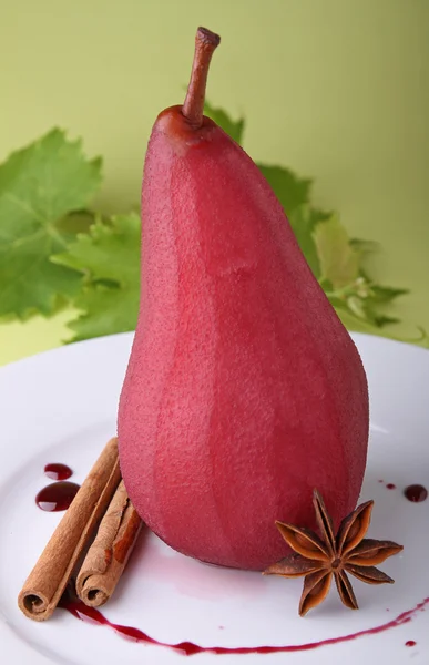 stock image Poached pear with red wine