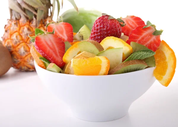 Bowl of fruits on white — Stock Photo, Image