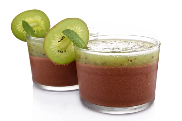 Isolated chocolate mousse and kiwi — Stock Photo, Image
