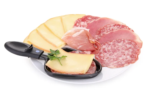 Peynir raclette ve et — Stok fotoğraf