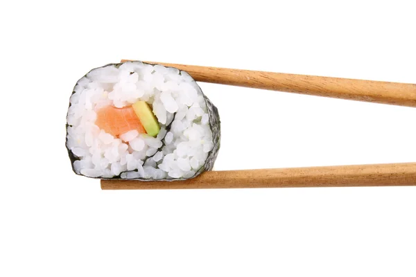 Sushi isolado e pauzinhos — Fotografia de Stock