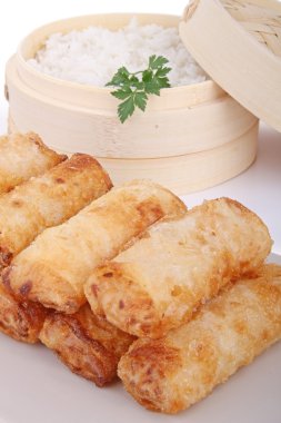 Fried spring roll and rice clipart