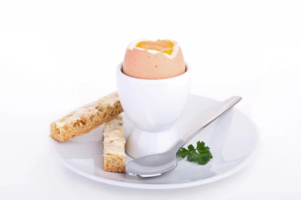 Isolated egg soft boiled and toast — Stock Photo, Image