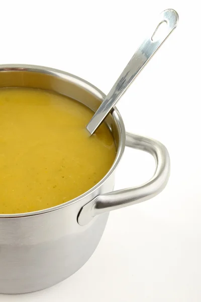 Pot with soup — Stock Photo, Image