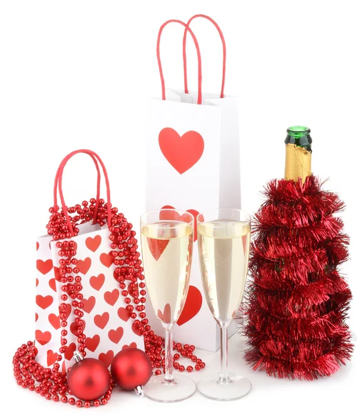 Isolated of champagne and decoration — Stock Photo, Image
