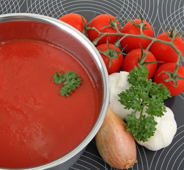 Molho de tomate e ingrediente — Fotografia de Stock
