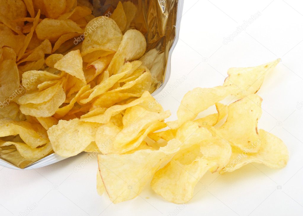 Closeup on potato chips