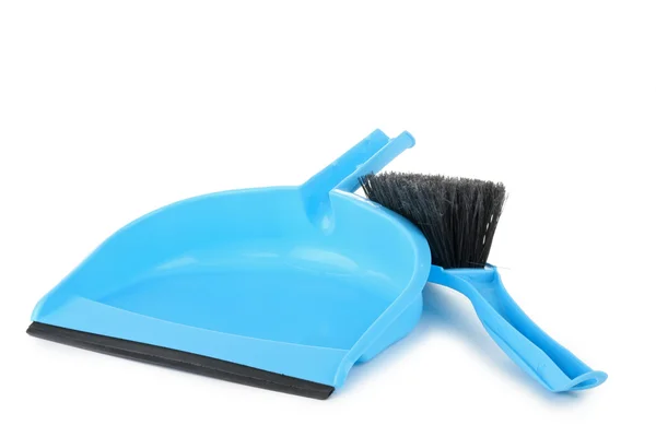 stock image Blue dustpan and brush isolated on white background