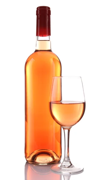 Izolovaná láhev a víno na bílém pozadí — Stock fotografie