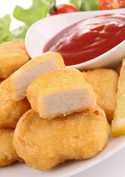 Nuggets und Ketchup — Stockfoto