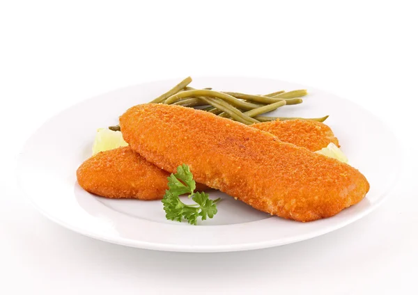 Plato aislado de pescado frito y verduras — Foto de Stock