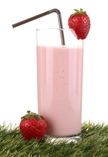 Strawberry smoothie on white — Stock Photo, Image