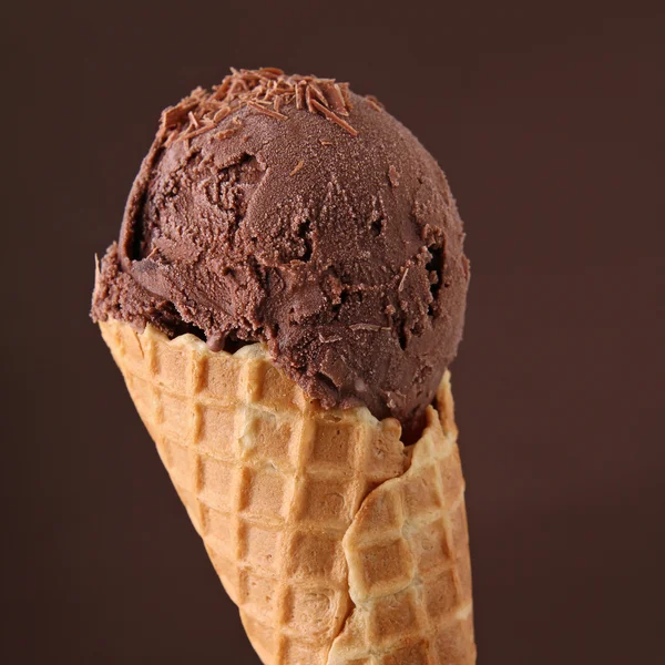 Chocolate ice cream in cone — Stock Photo, Image
