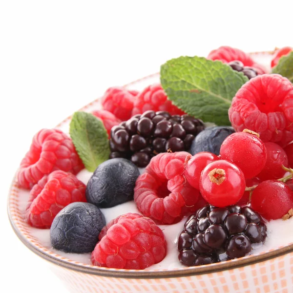 딸기와 요구르트의 그릇 — 스톡 사진