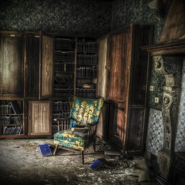 Library in an abandoned complex clipart