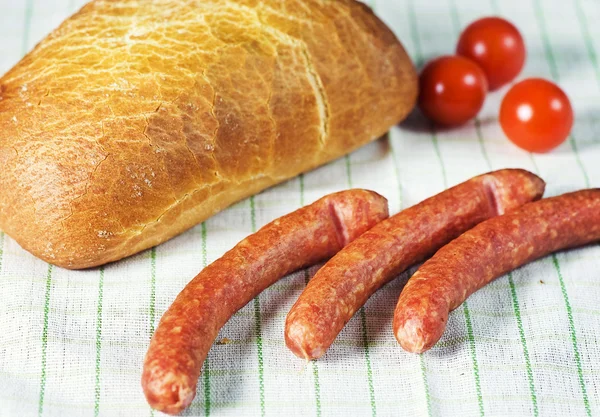 stock image Bread, sausage and tomato