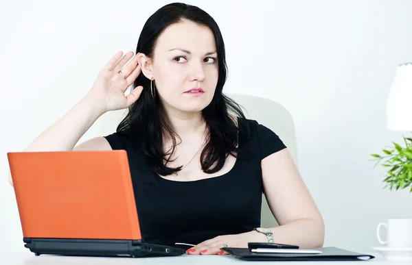 Business woman overhearing — Stock Photo, Image