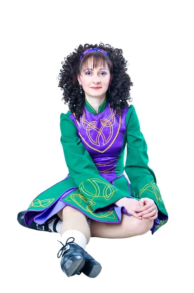 Irlandzki tancerz kobieta siedzi — Zdjęcie stockowe