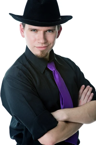 Fekete kalapot férfi portréja — Stock Fotó