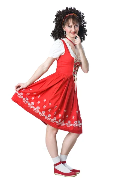 Coquettish woman in the red dress Stock Photo