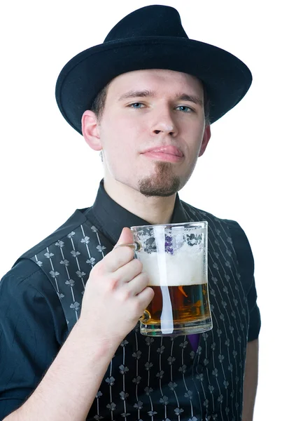 Man with mag of beer licking lips — Stock Photo, Image