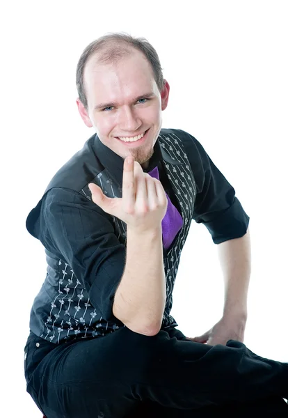 Sonriente hombre haciendo señas — Foto de Stock