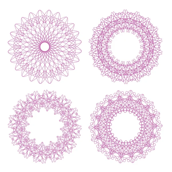 Set of vector pink guilloche rosettes — Stock Vector