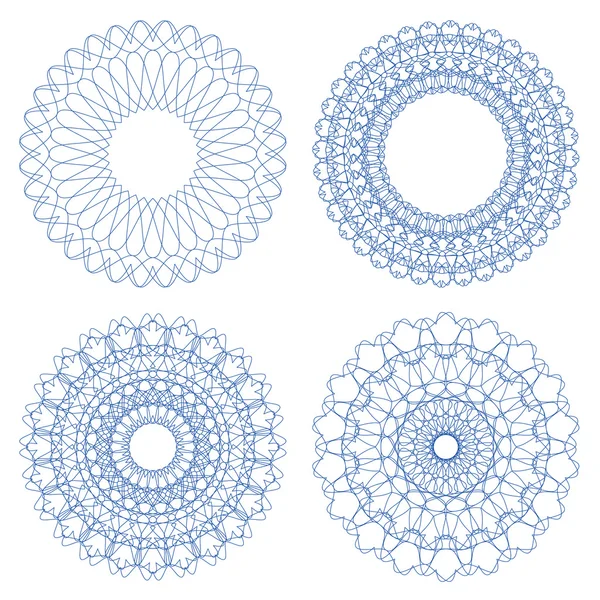 Set of blue vector guilloche rosettes — Stock Vector