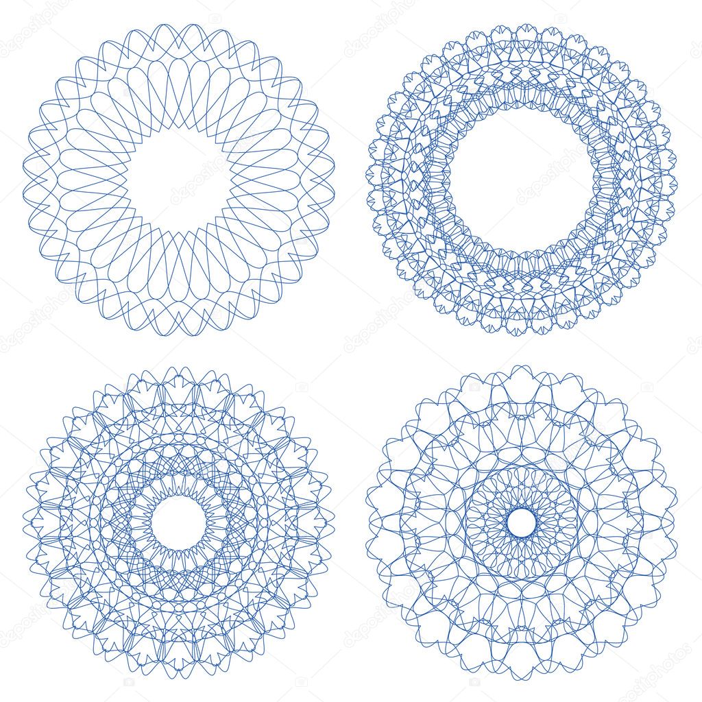 Set of blue vector guilloche rosettes