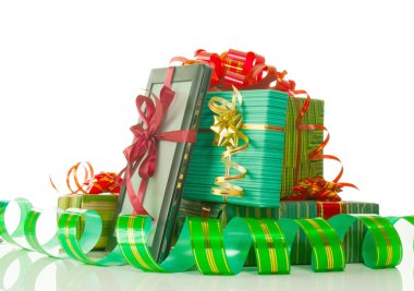 Christmas presents against white background clipart