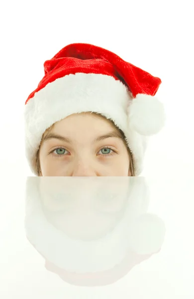 Menina bonita de Santa, close-up retrato de uma menina adolescente vestindo Chris — Fotografia de Stock
