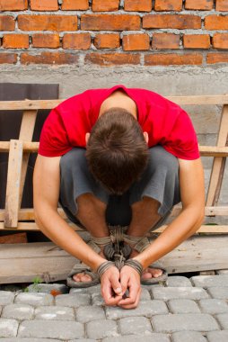 Man tied up with rope clipart