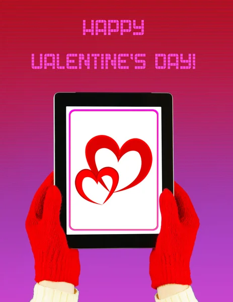 Tablet PC com saudação Dia dos Namorados — Fotografia de Stock