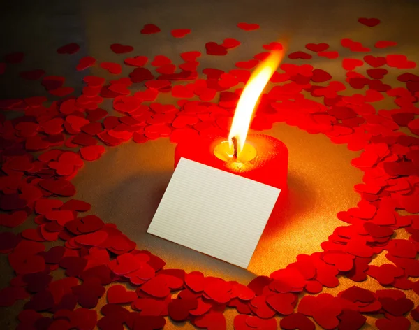 Pieczenie serca kształcie świeczki i karty — Zdjęcie stockowe
