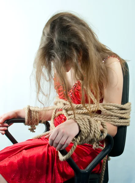Woman tied up with a rope — Stock Photo, Image