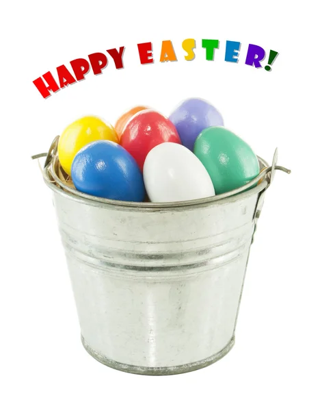 Colorful Easter eggs in a bucket — Stock Photo, Image
