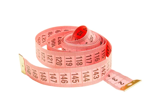 Curled pink measuring tape — Stock Photo, Image