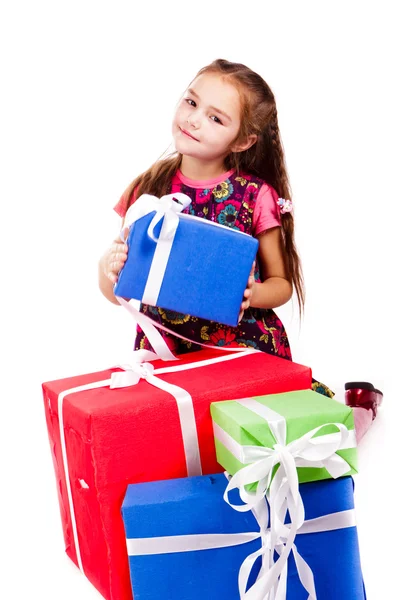 stock image Little girl with gift boxes