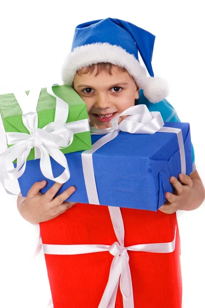 Śmiejąc się mały chłopiec w santa — Zdjęcie stockowe