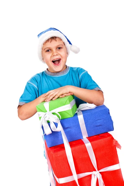 Laughing little boy in Santa — Stock Photo, Image